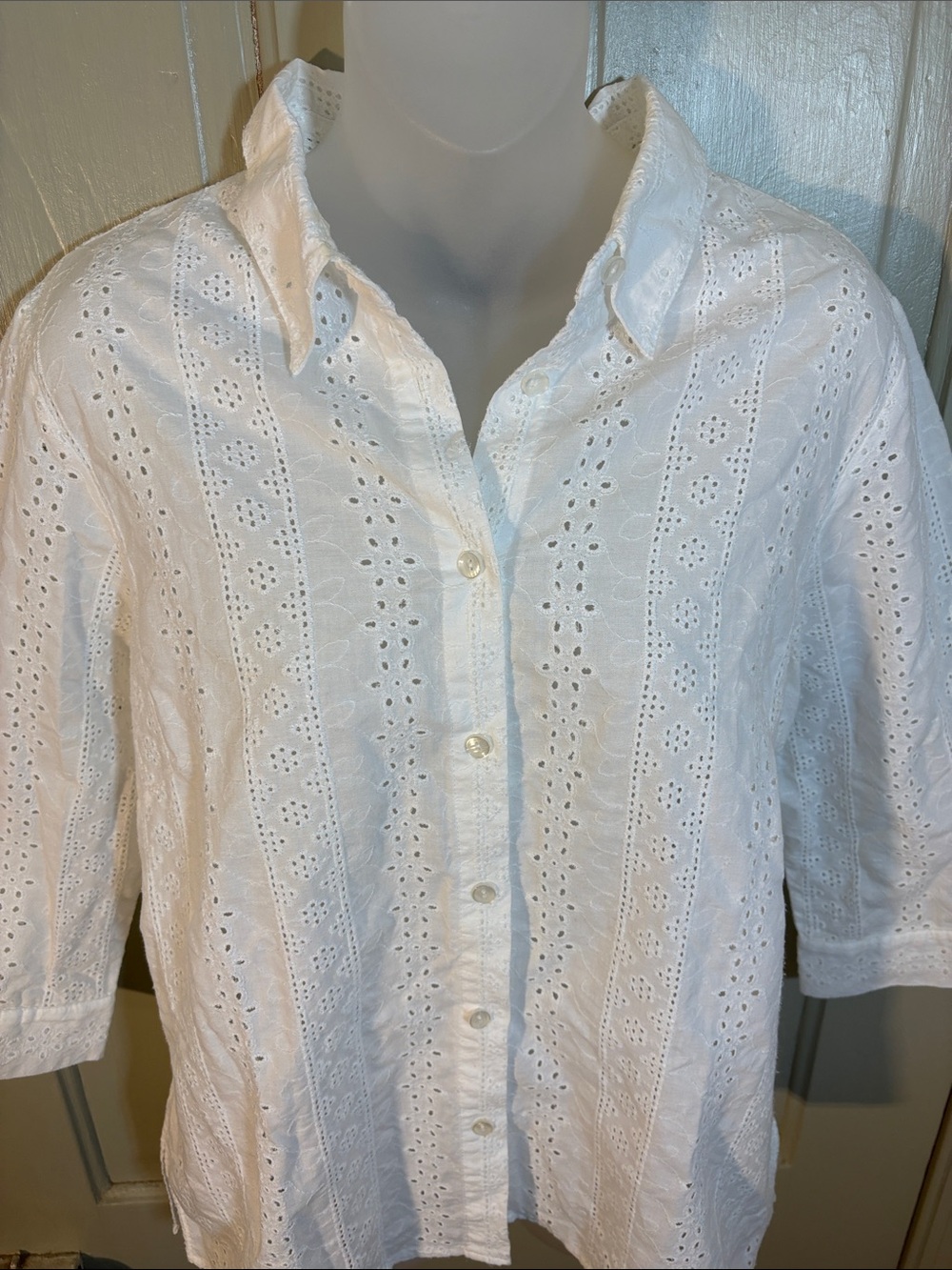 Notations White Eyelet Button-Down Shirt